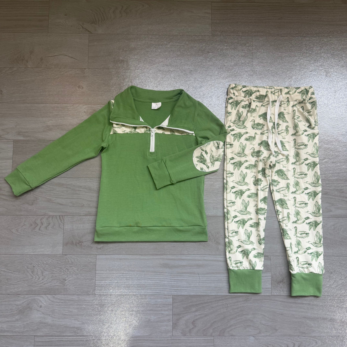 Baby Boys Kids Long Sleeve Zipper Pullover Ducks Pockets Jogger Set Green Clothe