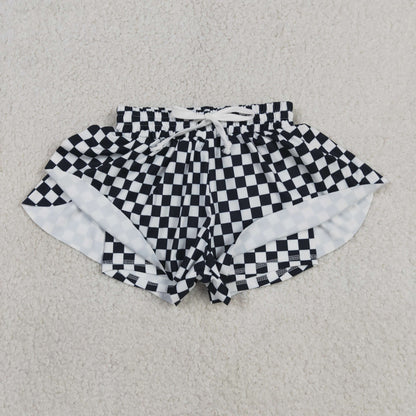 Baby Girls Kids Black Checked Ruffle Shorts Bottom Yoga Clothes