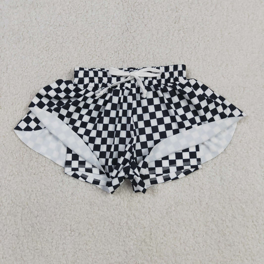 Baby Girls Kids Black Checked Ruffle Shorts Bottom Yoga Clothes