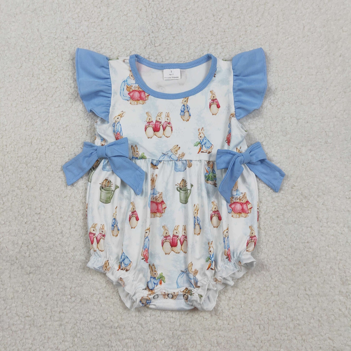RTS Baby Girls Short Sleeves Rabbits Bows Tunic Blue Shorts Easter Clothes Set