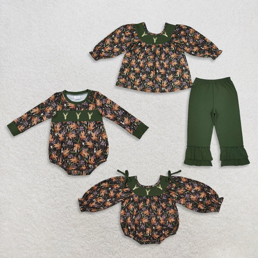 Sibling Baby Boys Girls Kids Embroidery Deer Leaves Rompers Set Fall Clothes