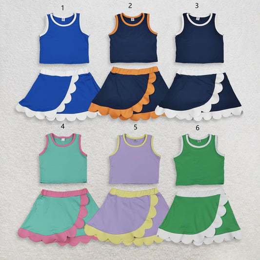 Sibling Baby Girls Kids Scallop Shirts Skirts Shorts Yoga Active Sets Clothes