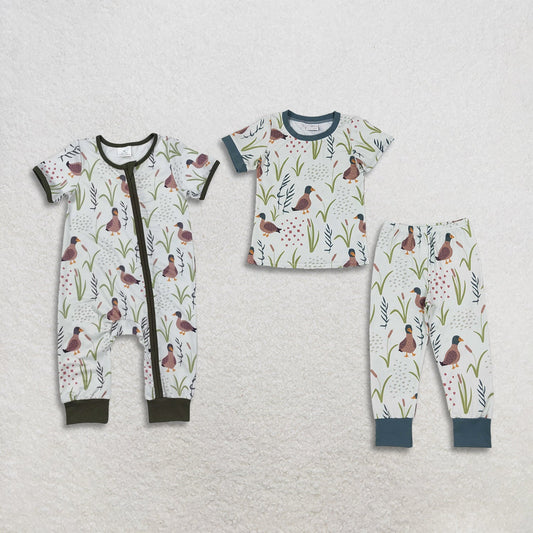 Sibling Baby Boys Kids Short Sleeves Ducks Zipper Romper Set Pajamas Clothes