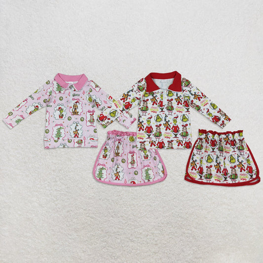Sibling Baby Girls Kids Christmas Bows Face Zipper Pullovers Skirts Shorts Sets Clothes