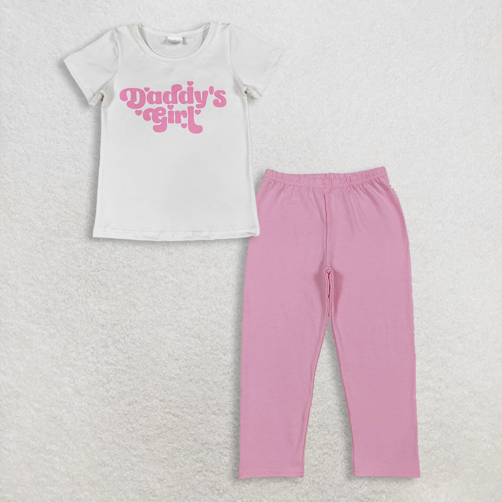 RTS Baby Girl Kids Short Sleeves Daddy's Shirt Pink Leggings Pants Set Clothes