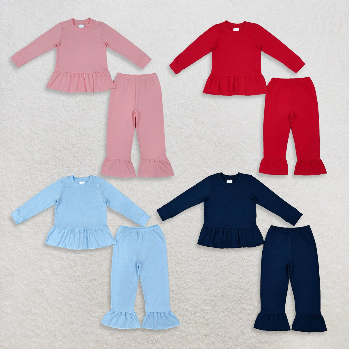 Sibling Baby Girl Kids Long Sleeves Cotton Tops Ruffle Pants Sets Clothes