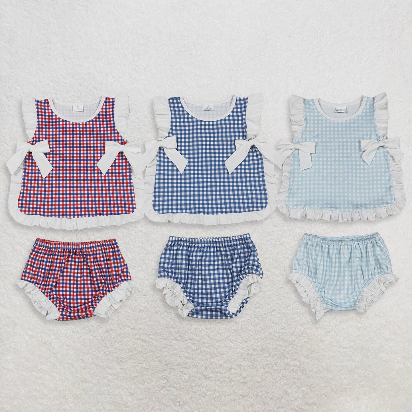 Sibling Baby Girls Kids Plaid Tops Bummie Shorts Sets Summer Clothes