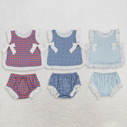 Sibling Baby Girls Kids Plaid Tops Bummie Shorts Sets Summer Clothes