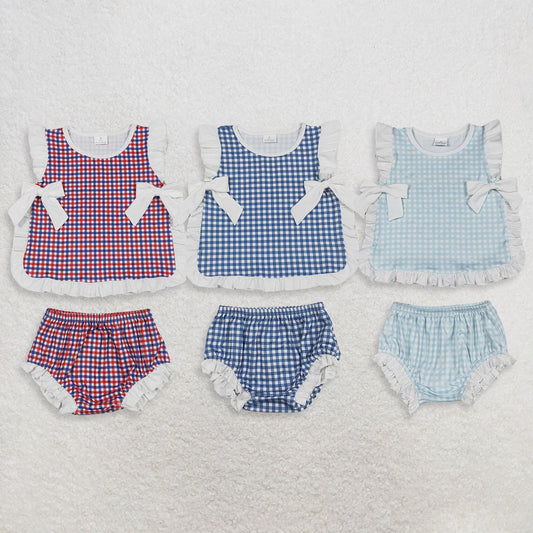 Sibling Baby Girls Kids Plaid Tops Bummie Shorts Sets Summer Clothes