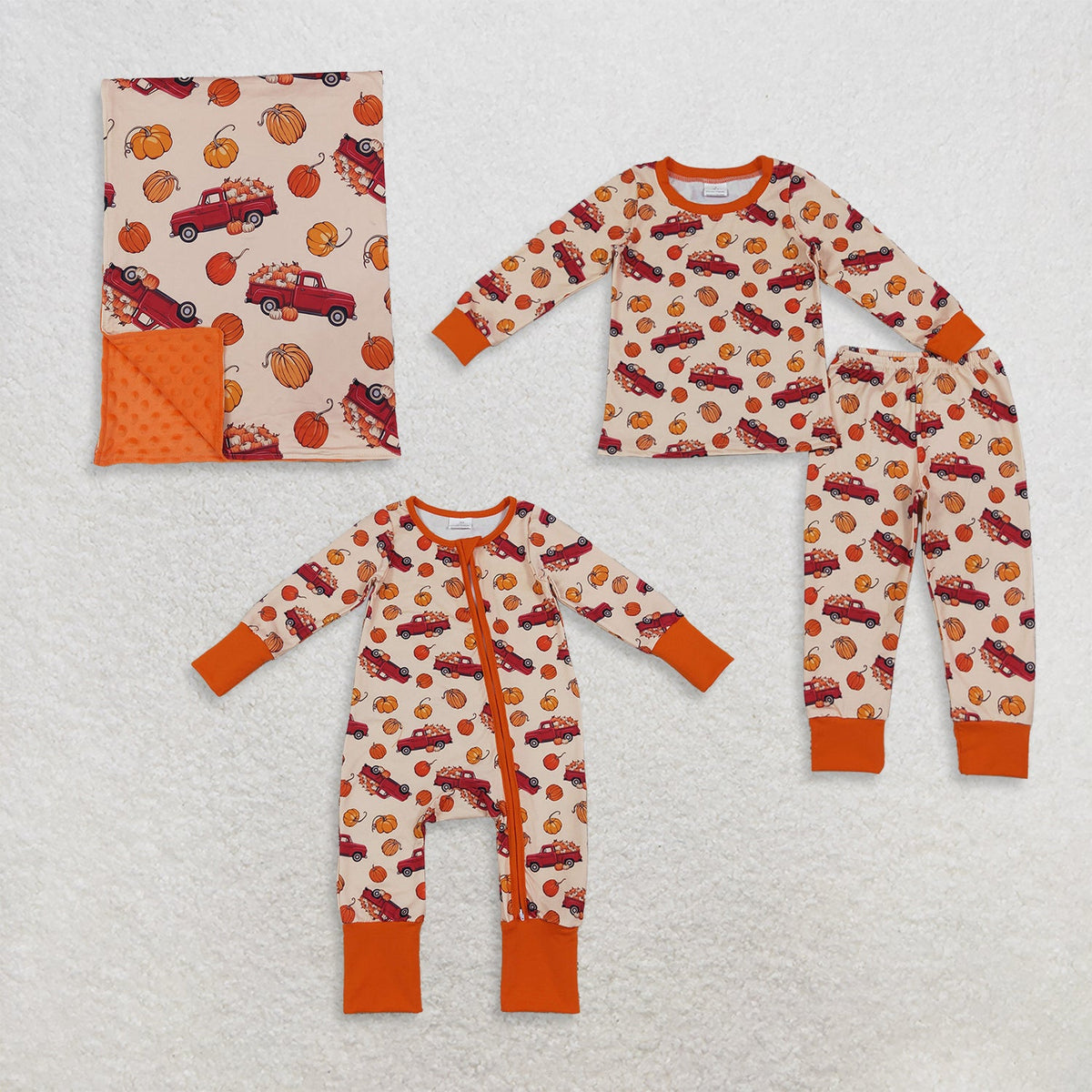 Sibling Baby Boys Boys Kids Long Sleeves Pumpkins Trucks Romper Sets Pajamas Blankets Thanksgiving Clothes