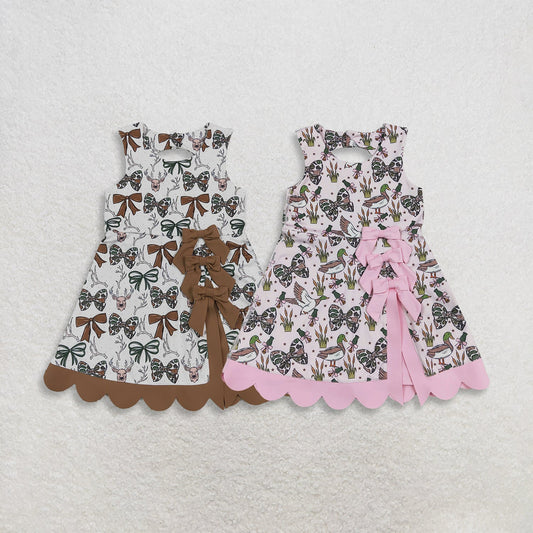 Sibling Baby Girls Kids Deer Ducks Bows Yoga Active Scallop Dresses Hunting Clothes