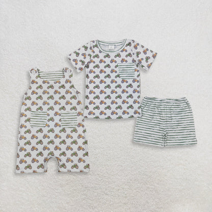 Sibling Baby Boys Kids Dogs Tractors Pockets Romper Set Summer Clothes