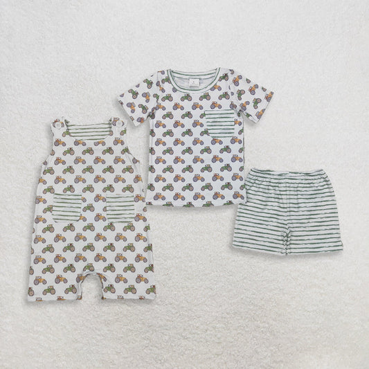 Sibling Baby Boys Kids Dogs Tractors Pockets Romper Set Summer Clothes