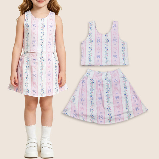 Baby Girl Sleeveless Bows Floral Tops Shorts Skort Yoga Active Wear Set