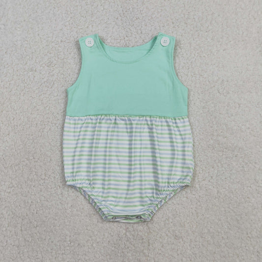 RTS Baby Boys Infant Sleeveless Stripes Green Bubble Romper