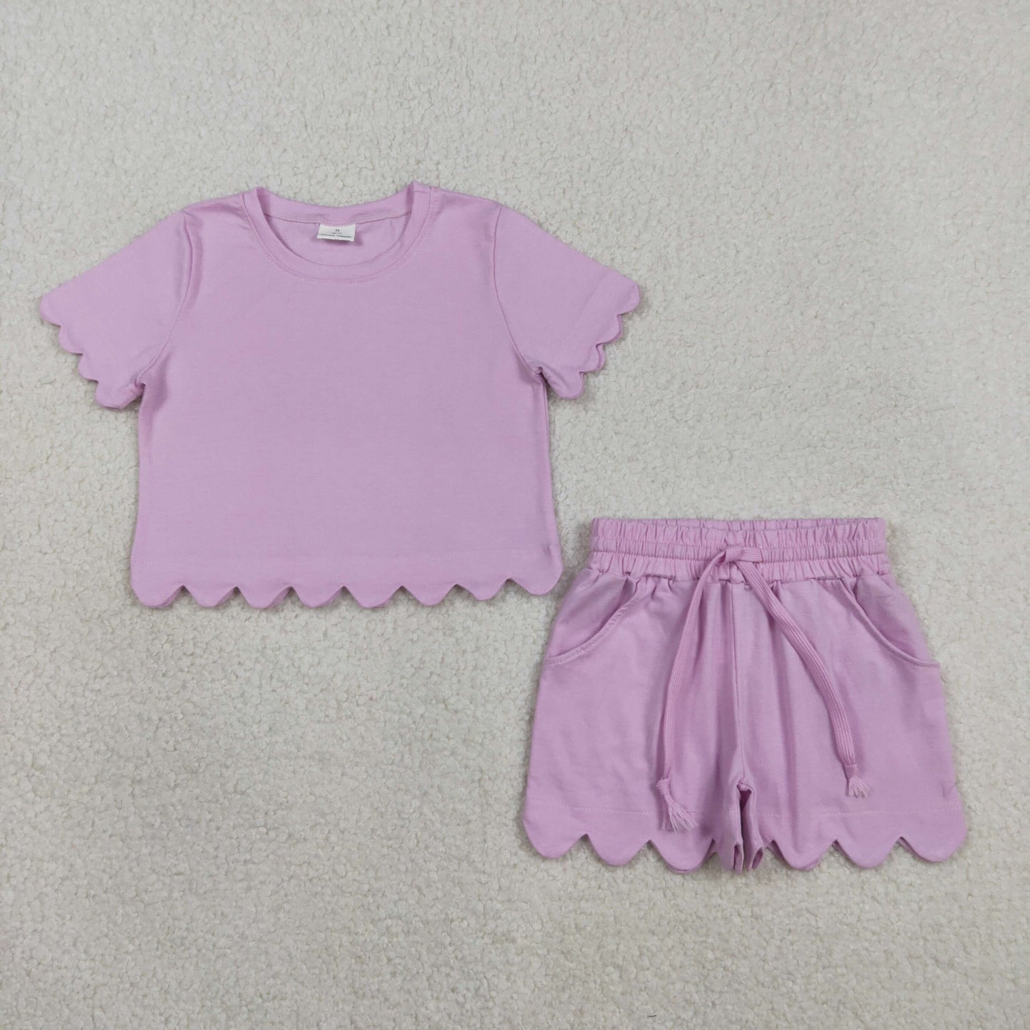 RTS Baby Girls Kids Short Sleeves Shirt Scallop Shorts Girls Summer Clothes Cotton Set