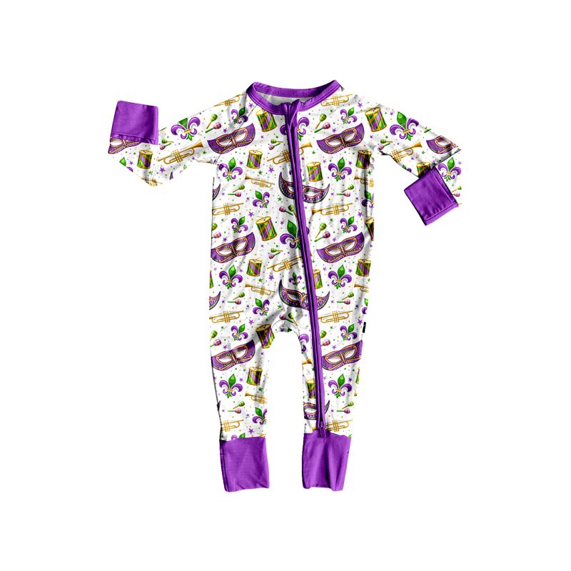 Moq 5 Preorder Baby Toddler Kids Masks Mardi Gras Zipper Footie Romper Clothes