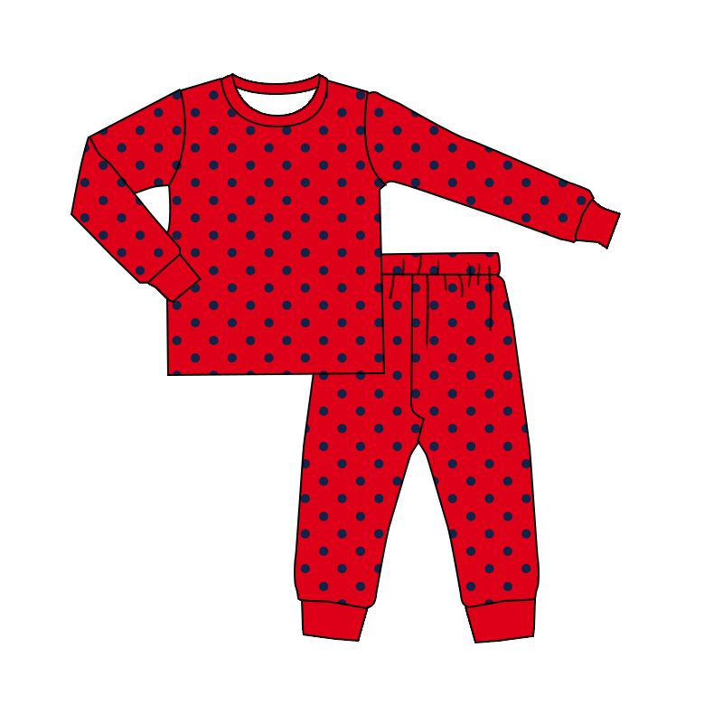 Moq 5 Preorder Baby Girls Kids Navy Dots Shirt Pants Red Set Pajamas Christmas Clothes