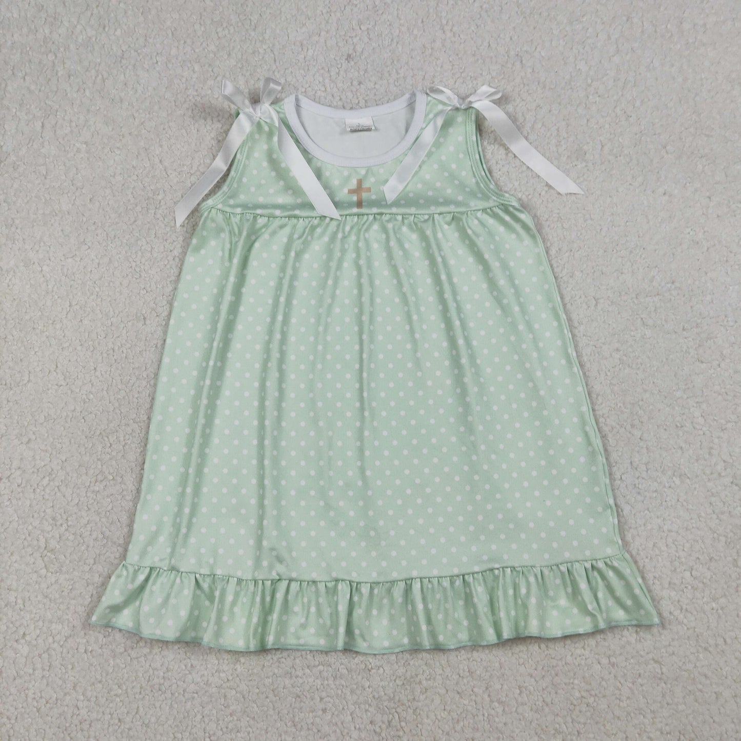 RTS Baby Girls Kids Sleeveless Cross Bows Easter Green Knee Length Dress