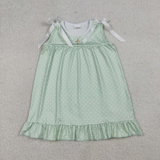 RTS Baby Girls Kids Sleeveless Cross Bows Easter Green Knee Length Dress