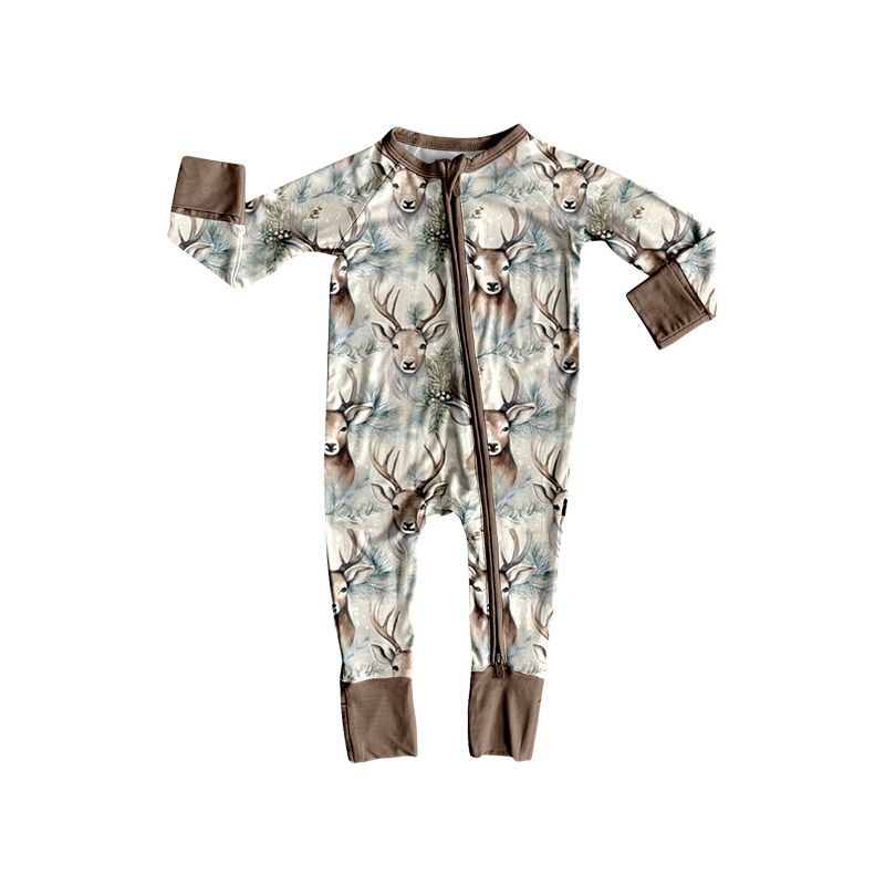 Moq 5 Preorder Baby Boys Kids Long Sleeves Deer Zipper Footie Romper Clothes