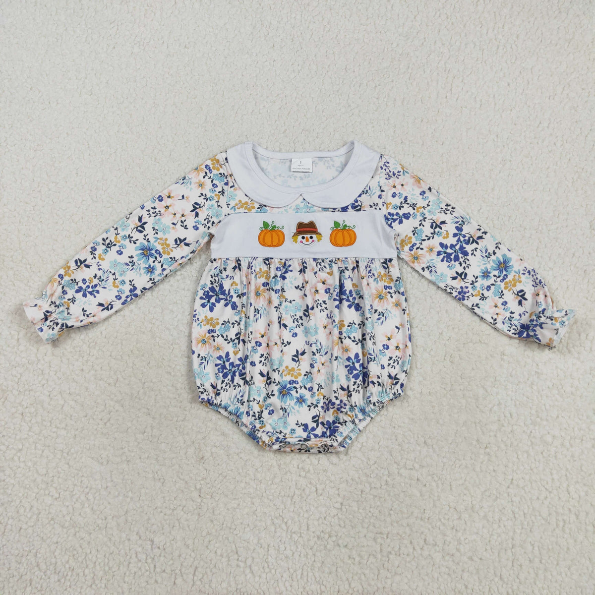 Baby Girl Long Sleeves Embroidery Pumpkins Floral Bubble Romper