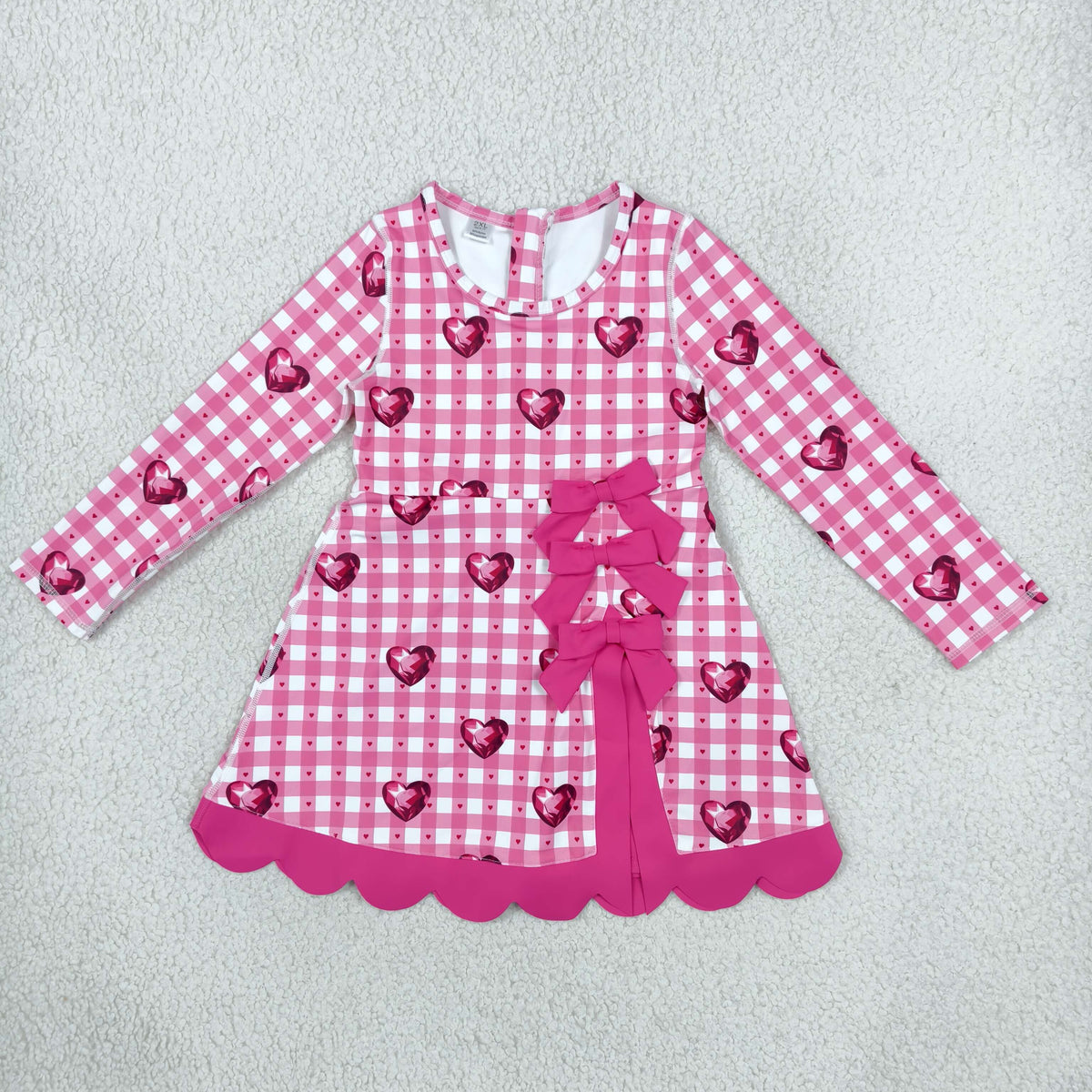 Baby Girls Kids Hearts Plaid Bows Valentine Scallop Dress Yoga Active Clothes RTS