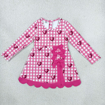 Baby Girls Kids Hearts Plaid Bows Valentine Scallop Dress Yoga Active Clothes RTS