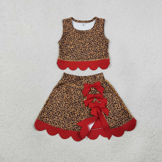 Baby Girls Kids Sleeveless Leopard Shirt Scallop Bows Skirt Shorts Yoga Active Set Clothes