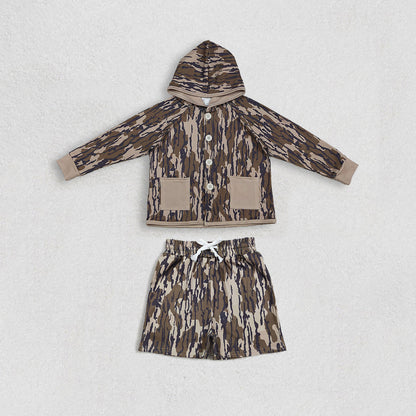 Sibling Baby Boys Southern Camo Buttons Pockets Hoodies Tops Shorts Hunting Clothes Sets