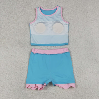 Baby Girls Kids Sleeveless Tops Scallop Skirt Shorts Yoga Active Set Summer Clothes