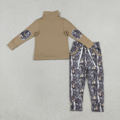 Sibling Baby Boys Long Sleeves Zipper Pullovers Pockets Jogger Pants Sets Camo Print Clothes