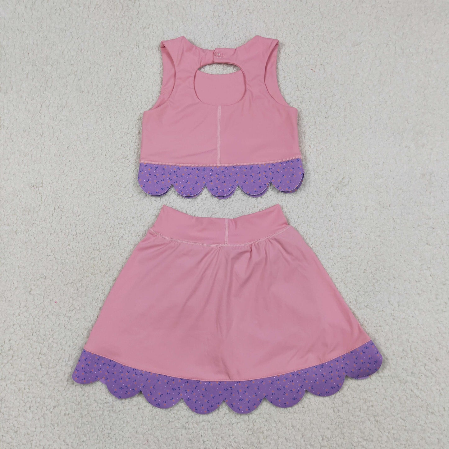Baby Girls Kids Sleeveless Pink Tops Purple Bows Skirt Shorts Yoga Clothes Set