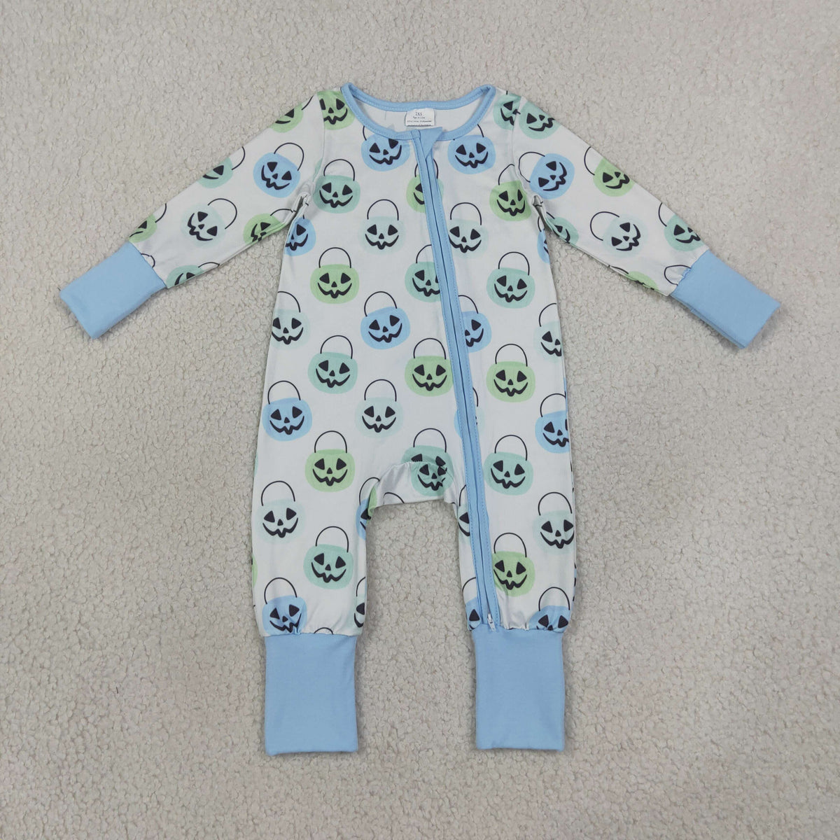 Baby Boy Long Sleeves Pumpkins Baskets Halloween Zipper Romper