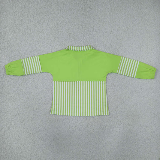 Baby Girls Kids Long Sleeves Green Stripes Zipper Pullover Yoga Active Shirt RTS