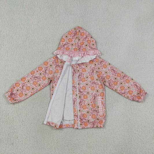 Baby Girls Kids Pumpkins Bows Flower Pockets Hoodie Zipper Coat Fall Tops