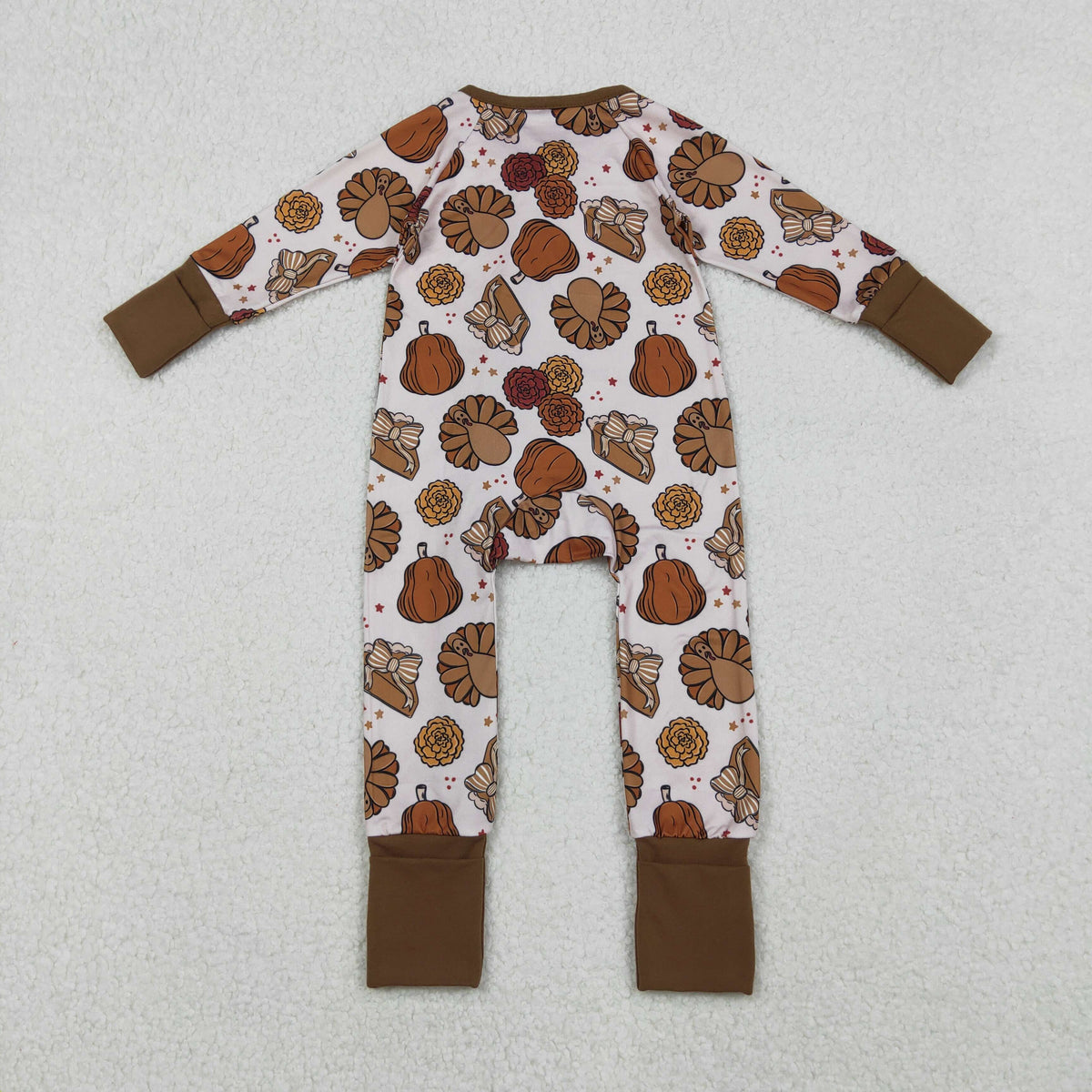 Girls Kids turkey Pumpkin Pie Fall Thanksgiving Zipper Sleeper Romper