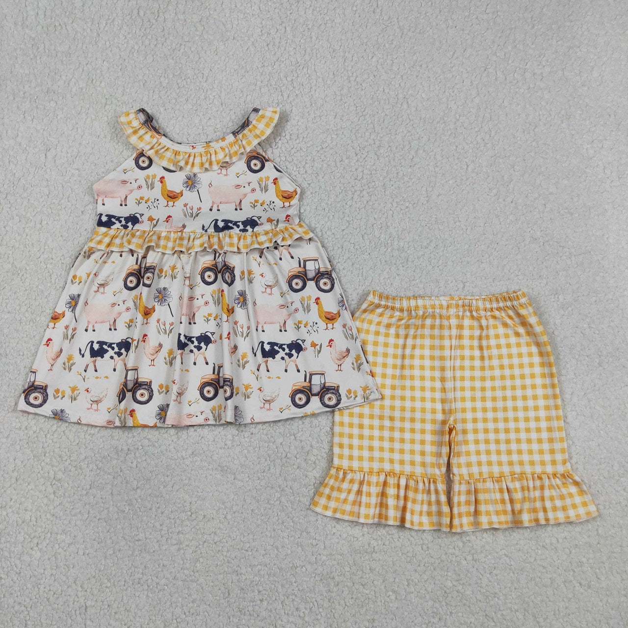 Sibling Baby Girls Kids Farm Animals Tractors Tops Shorts Set Dress Romper Summer Clothes