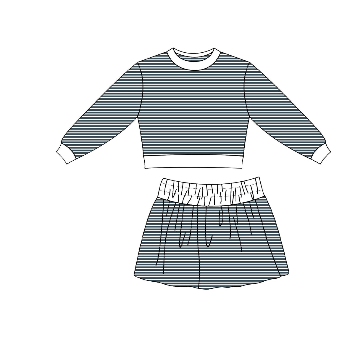 Moq 5 Preorder Baby Girls Kids Long Sleeves Shirt Skirt Shorts Dark Grey Stripes Set Yoga Clothes
