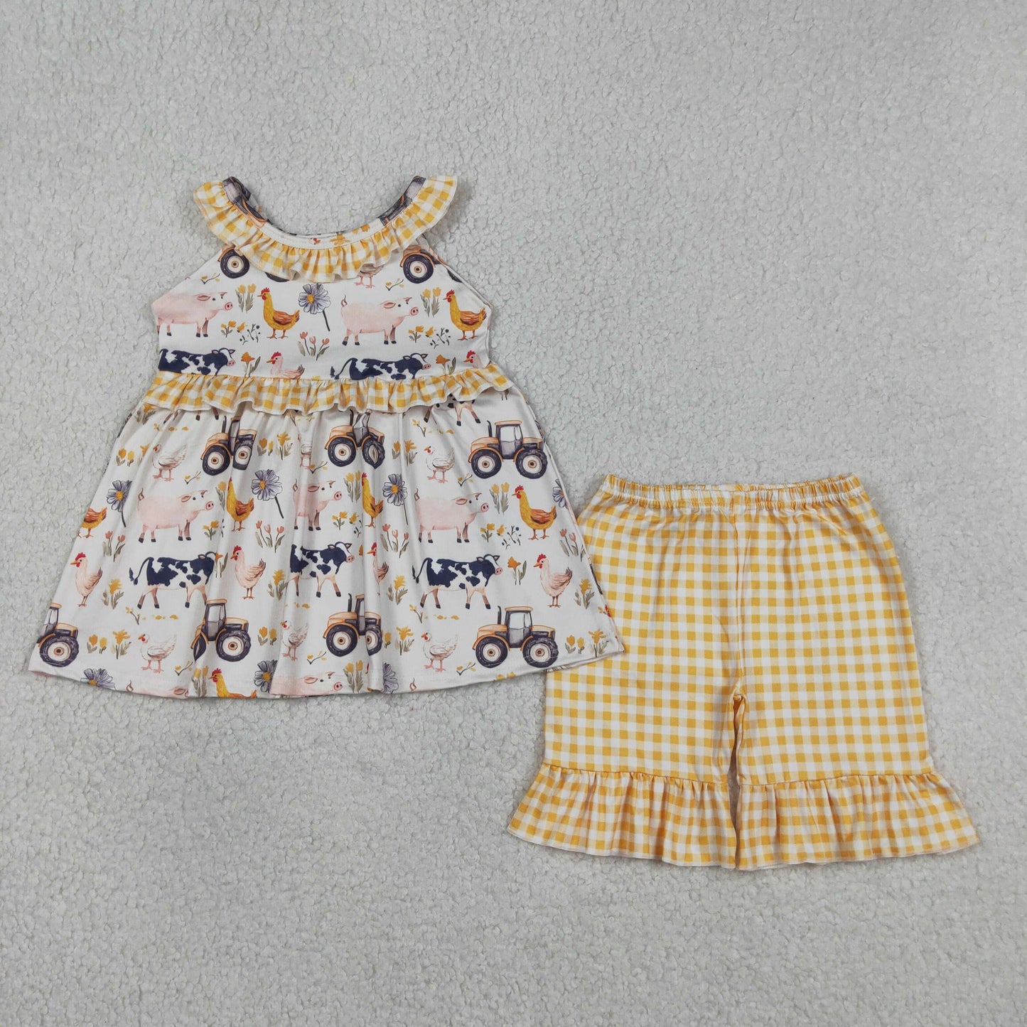 Sibling Baby Girls Kids Farm Animals Flower Tops Shorts Set Romper Summer Clothes