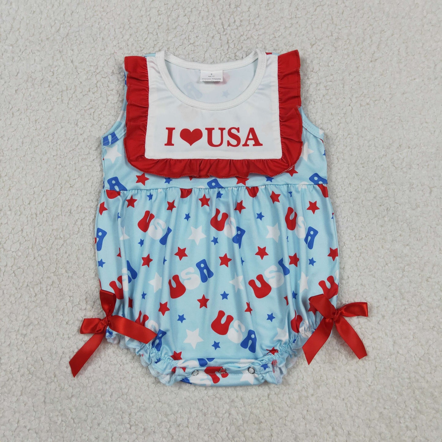 Baby Girls Infant Sleeveless I Love USA 4th of July Bows Romper Clothes