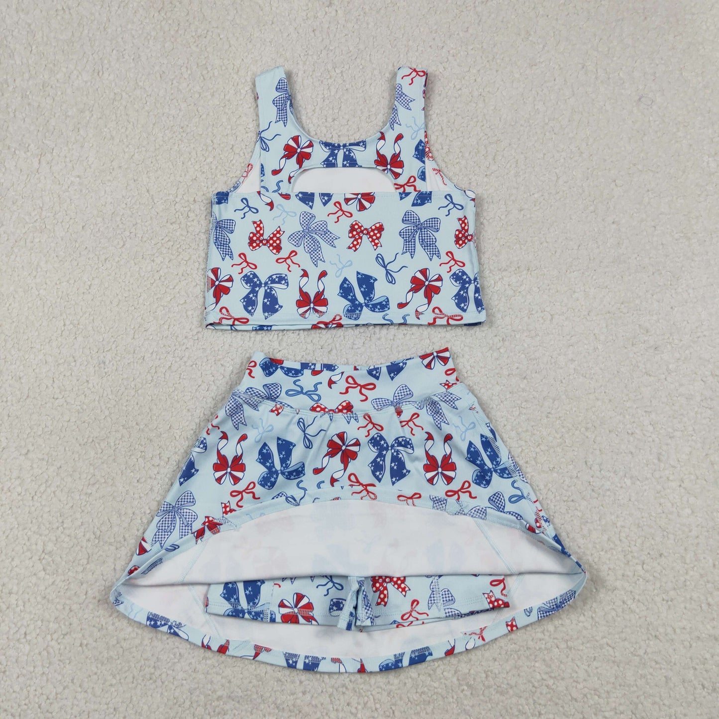 Baby Girls Red Blue Bows Tops Skirt Shorts 4th of July Set Yoga Active Clothes RTS