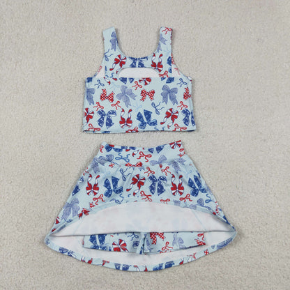 Baby Girls Red Blue Bows Tops Skirt Shorts 4th of July Set Yoga Active Clothes RTS