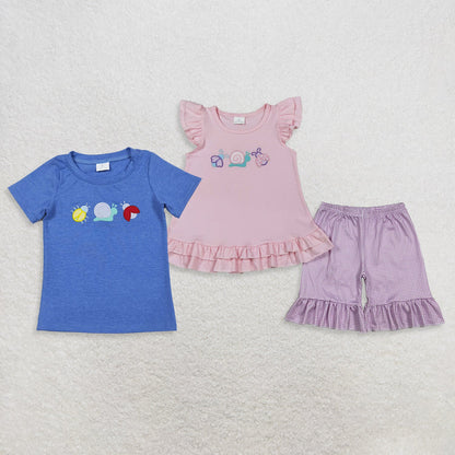 Sibling Baby Boys Girls Kids Short Sleeves Embroidery Animals Shirts Set Summer Clothes