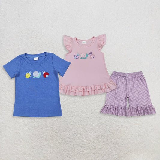 Sibling Baby Boys Girls Kids Short Sleeves Embroidery Animals Shirts Set Summer Clothes