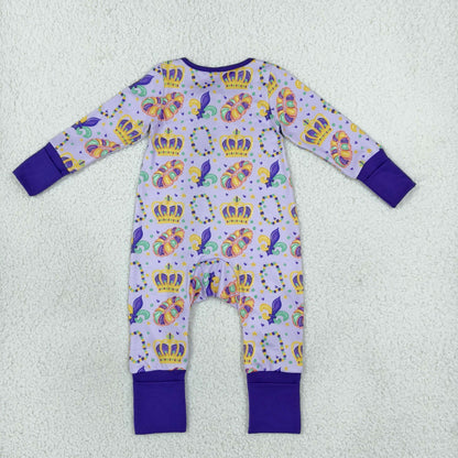 Baby Toddler Kids Long Sleeves Flower Donuts Mardi Gras Zipper Footie Sleeper Romper Clothes
