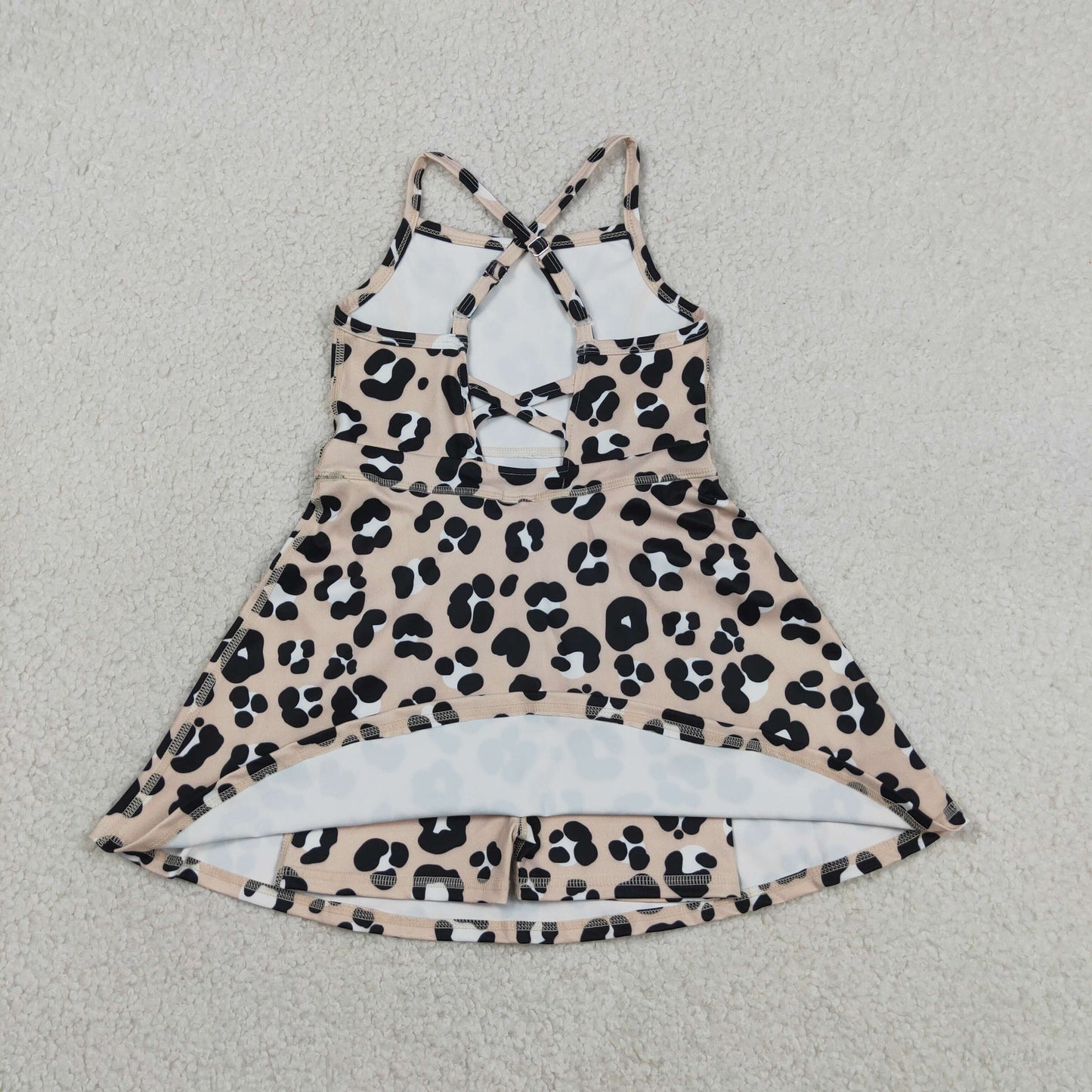 Baby Girls Kids Sleeveless Leopard Yoga Shorts Knee Length Dress