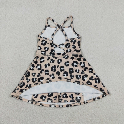 Baby Girls Kids Sleeveless Leopard Yoga Shorts Knee Length Dress