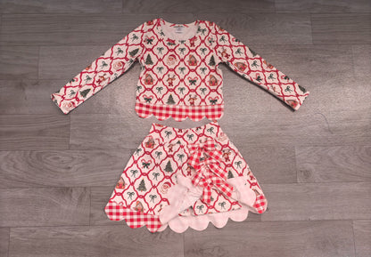 No moq Preorder Baby Girls Kids Christmas Santa Shirt Bows Scallop Skirt Shorts Yoga Active Set Clothes