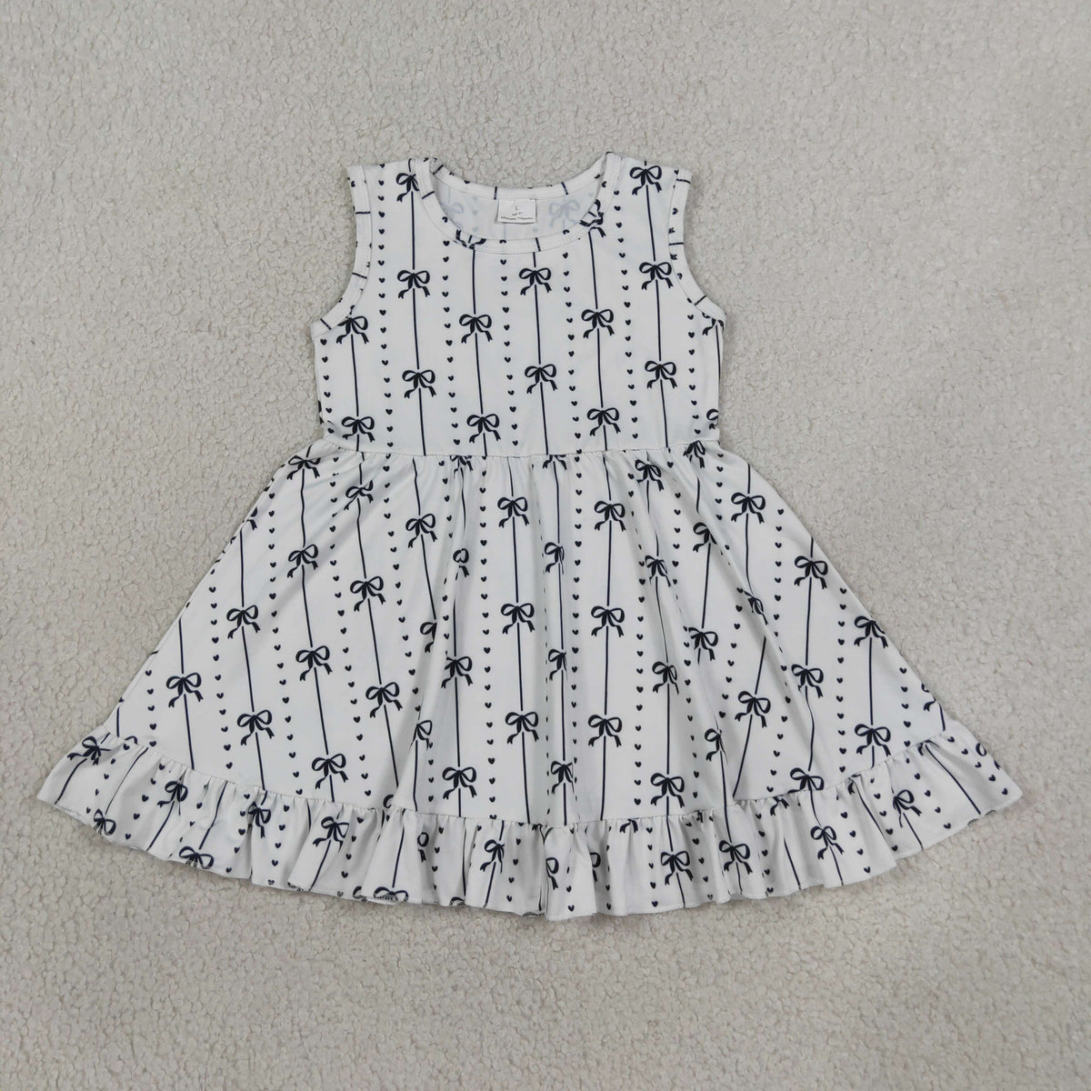 Baby Girls Kids Sleeveless Black Bows Stripes Knee Length Dress Clothes